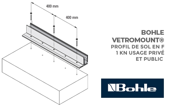 profil en f pour garde-corps en verre bohle vetromount 