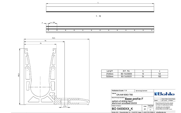 Profilé en F VetroMount® Bohle dimensions