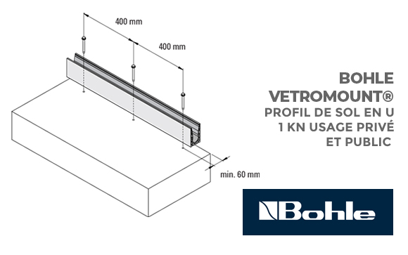 profil en u pour garde-corps en verre bohle vetromount 