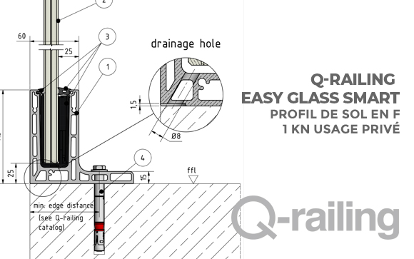 dimensions profil de sol en F Q-Railing Easy Glass Smart