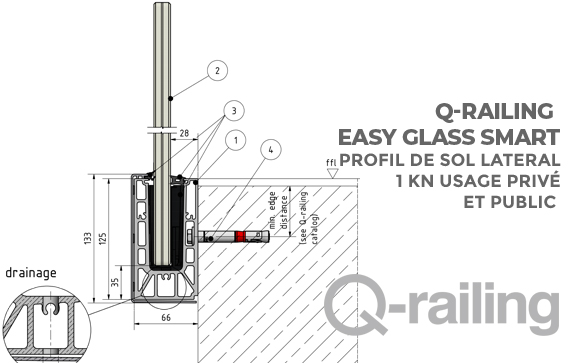 dimensions du profil de sol lateral pour garde-corps verre Q-railing 