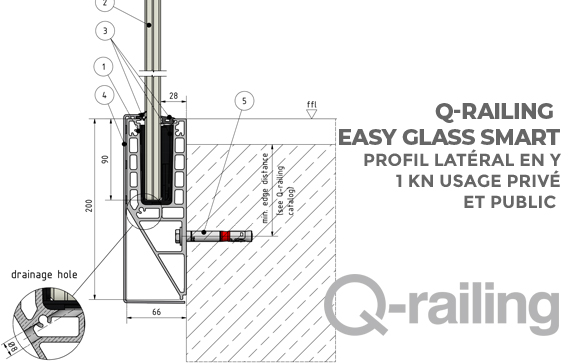 mesures du profil de sol latéral en Y pour garde corps en verre smart Easy Glass Q-railing