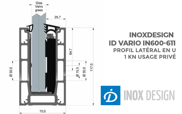 dimensions ID VARIO Profil de sol latéral auto réglable Inoxdesign
