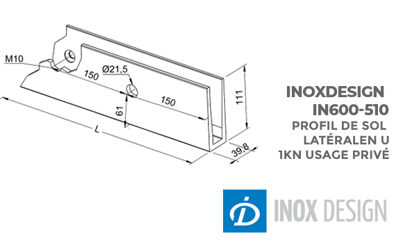 mesures profil de sol in600-510 pour garde-corps en verre 