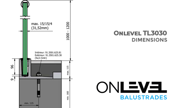 TL3030 ONLEVEL dimensions du profil DE SOL