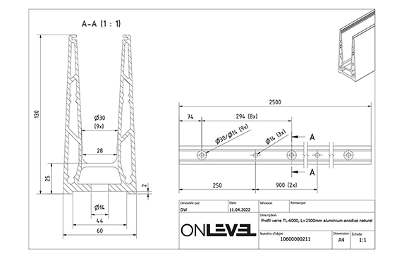 dimensions profil de sol TL6000 Onlevel