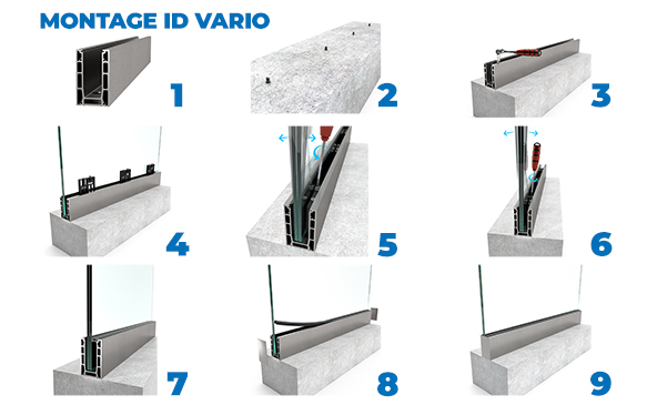 plan de montage du profil de sol garde corps verre ID Vario Pose au Sol